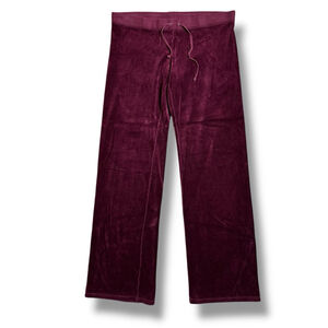 VTG Y2K Juicy Couture Velour Pants Womens Medium Burgundy Red Low Rise Wide Leg